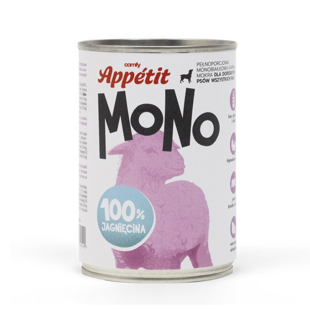 Comfy Appetit Mono Monoproteinowa Karma Mokra Dla Psa Puszka Zestaw 6 sztuk MIX mięso 400g